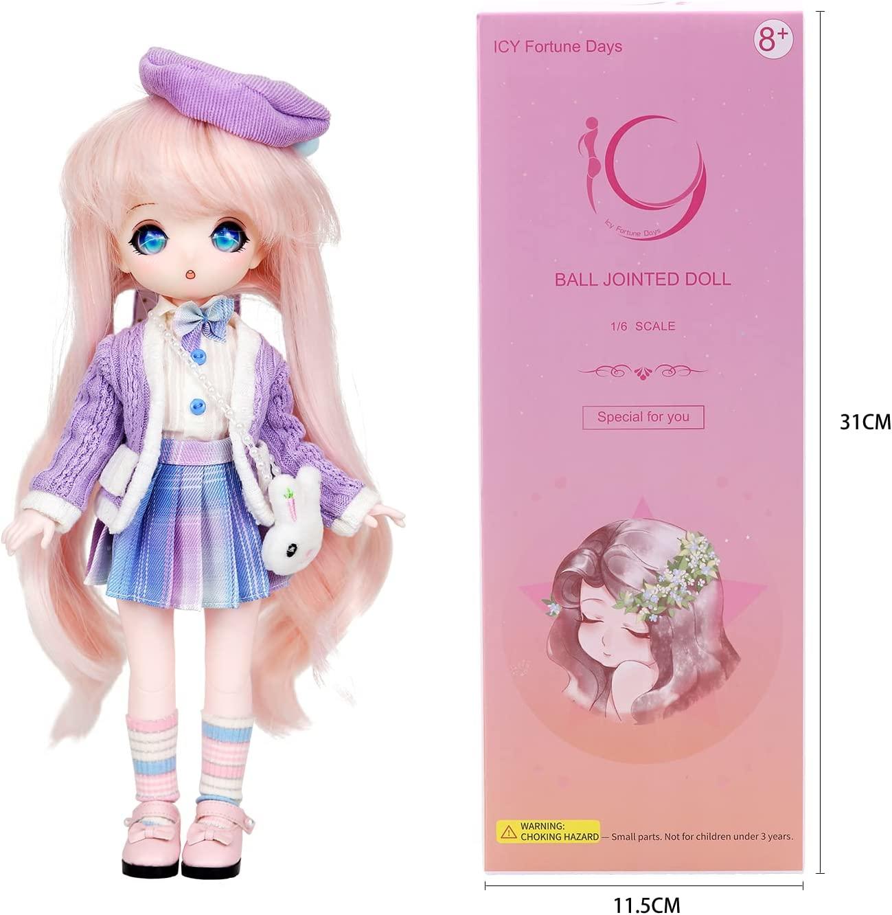 ICY Fortune Days Dottie Anime Style Ball Jointed Doll, Including Wig, Makeup, Removable Head