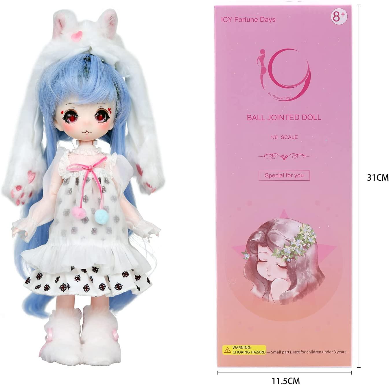 ICY Fortune Days Bella Anime Style Ball Jointed Doll, Including Wig, Makeup, Removable Head