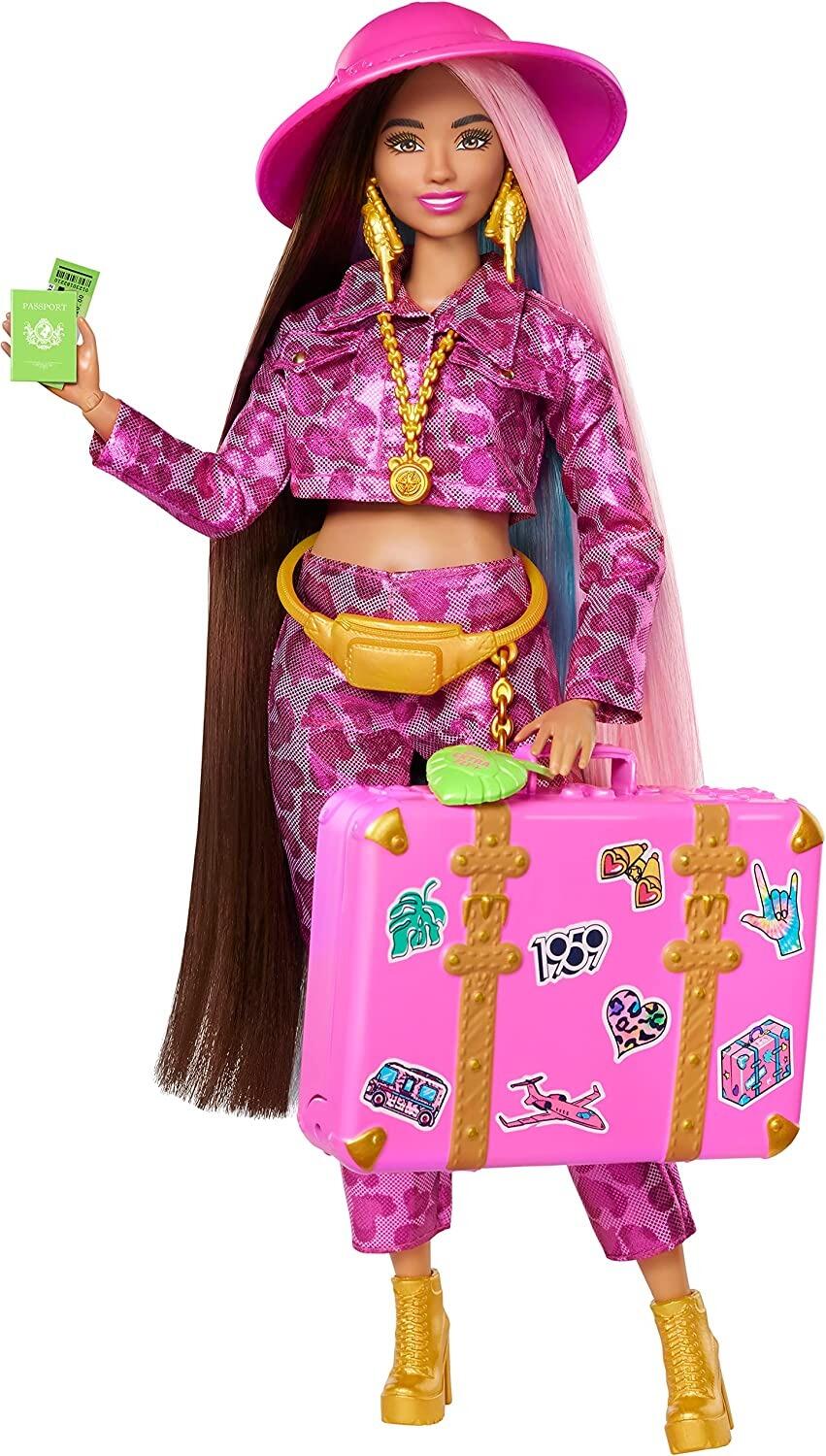 Barbie Extra Fly, Pink Animal Print Outfit and Pink Suitcase, Travel Barbie Doll with Safari Fashion