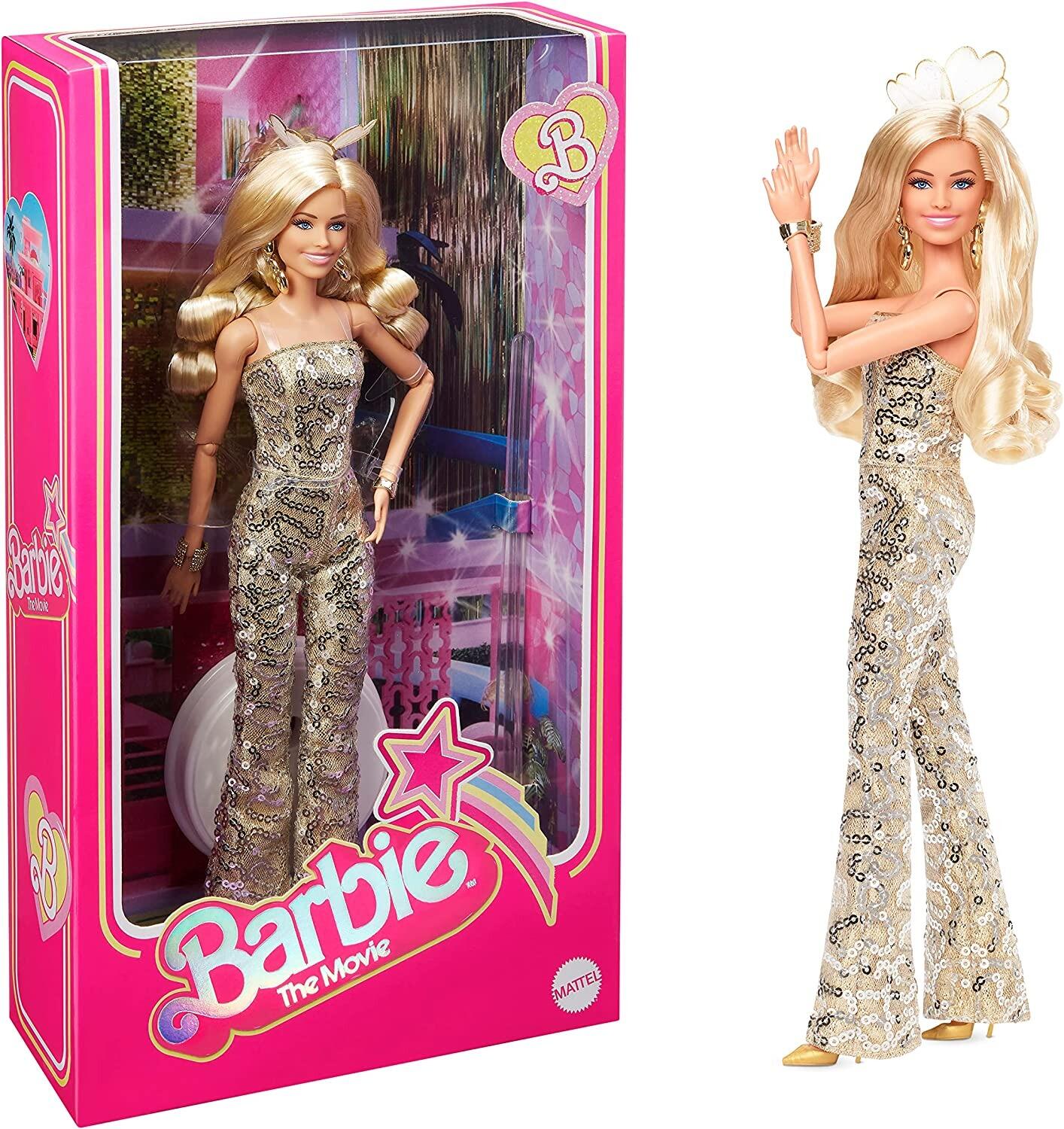 Buy Barbie The Movie Doll, Margot Robbie as Barbie, Collectible Doll Wearing Gold Disco Jumpsuit