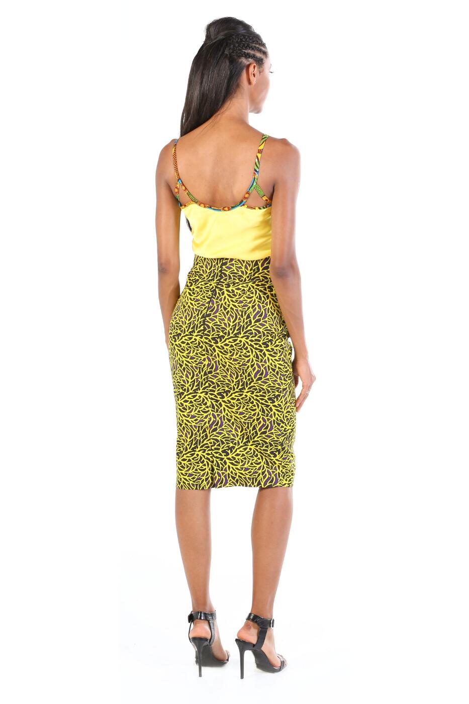 Ankara pencil skirt with invisible zip & back vent easy walking back view
