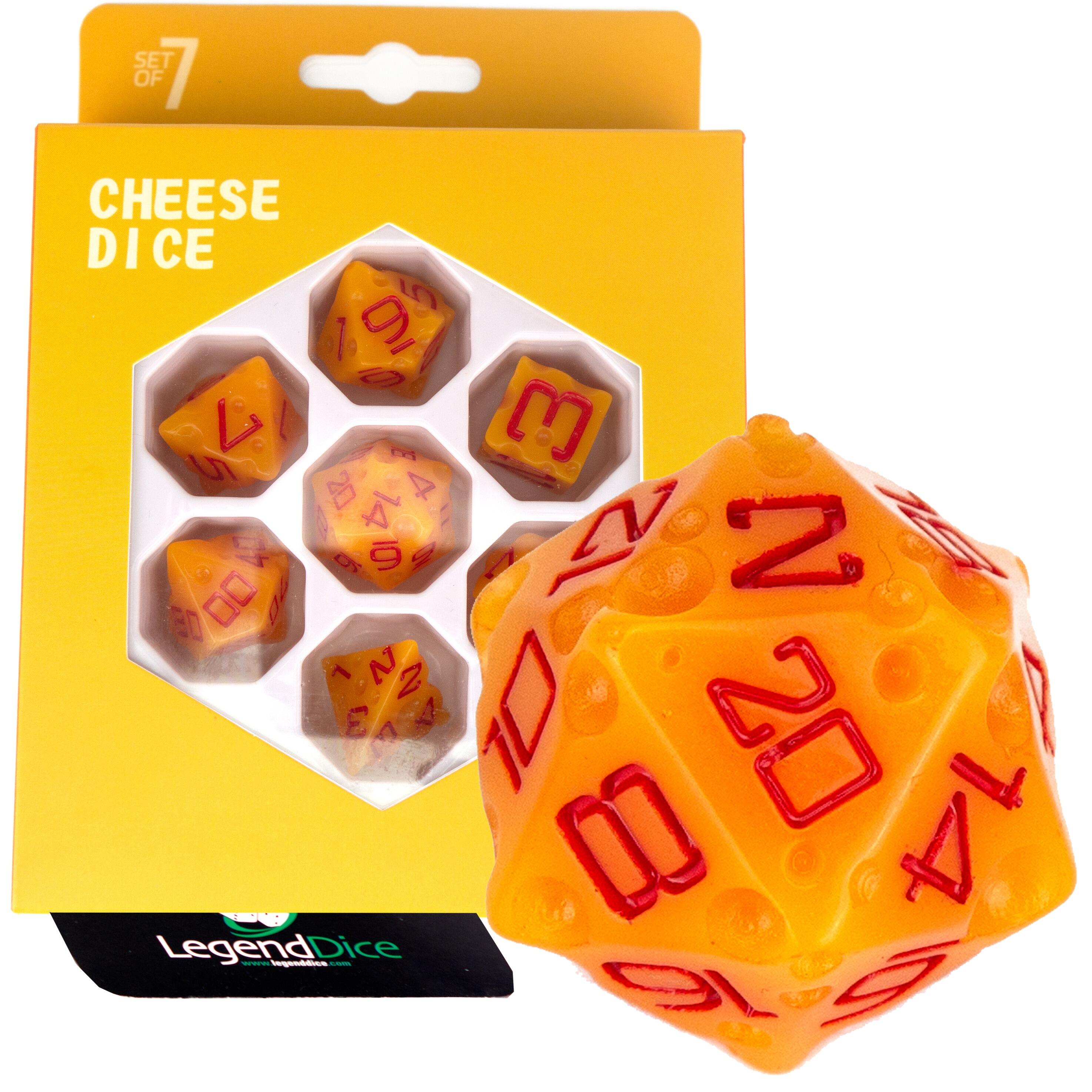 Cheese-Themed 7-Piece Polyhedral Dice Set - Red Numbers For D&D & RPGs