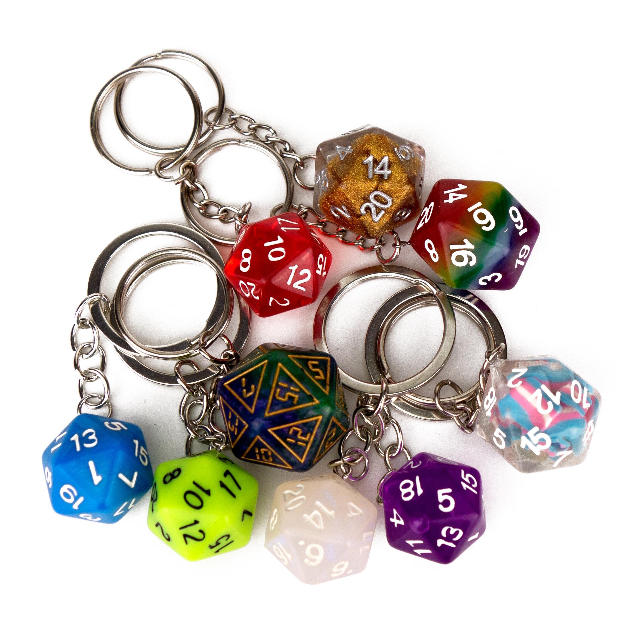 Key Ring Display Pack of 10 random d20 dice keyrings