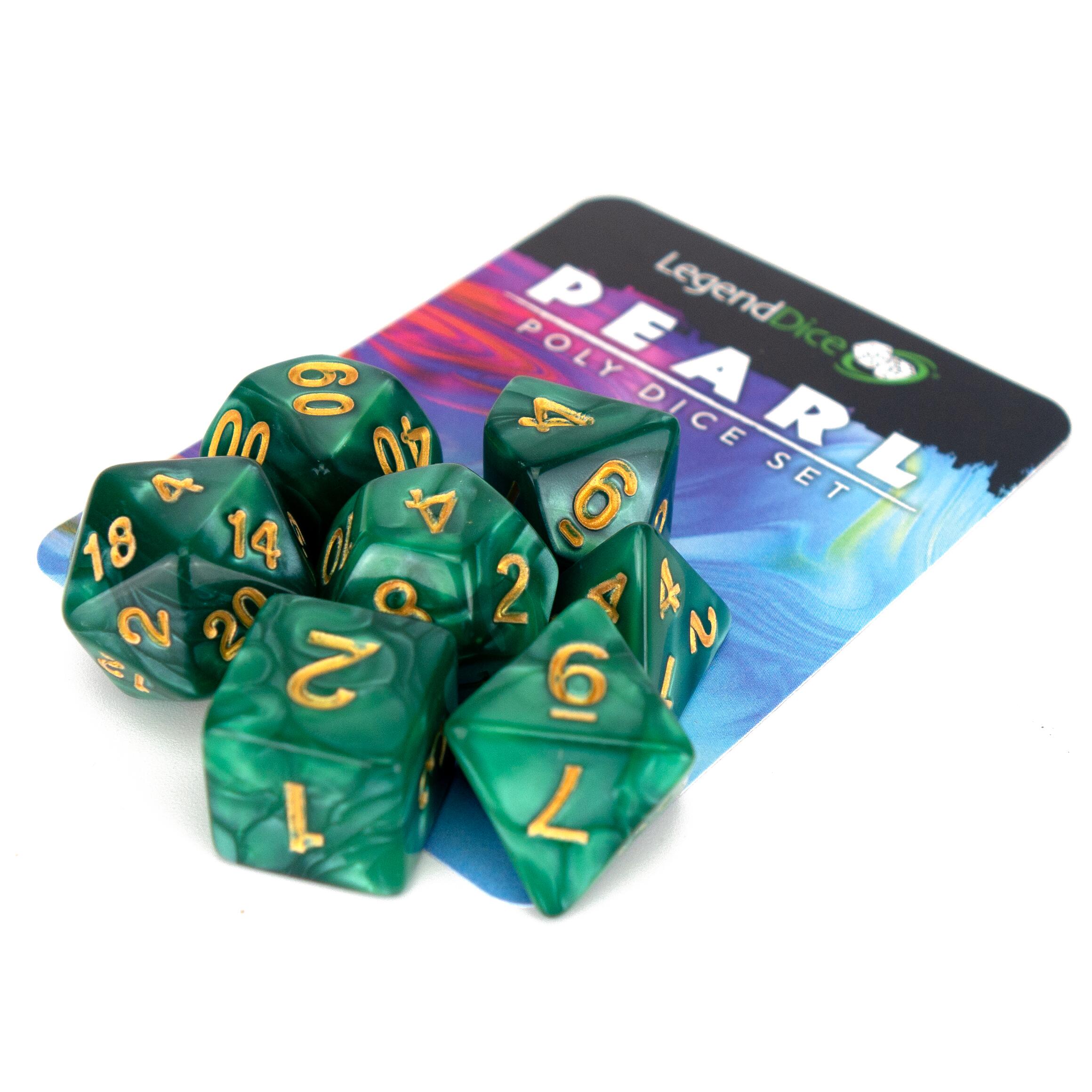 Poly Dice Set - Pearl - Green (Gold)