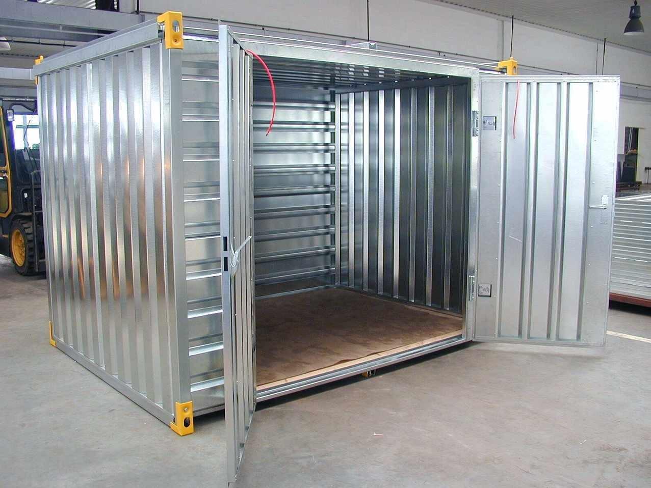 Storage container with side doors open