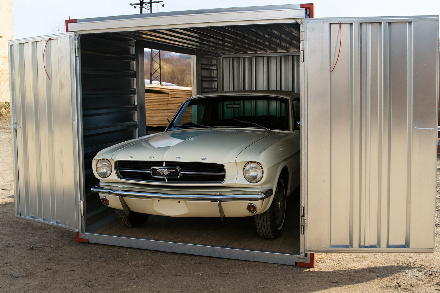 Flat pack container car storage
