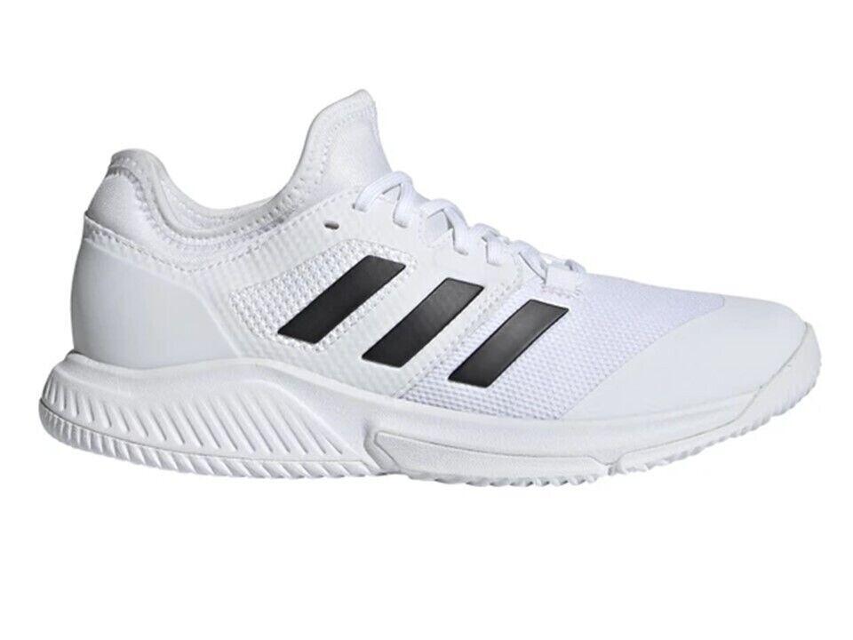 white adidas trainers with the logo on the side