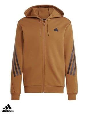 brown adidas zip up jumper with logo on the chest