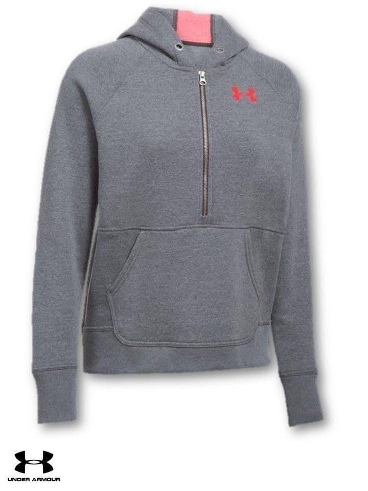 grey under armour hoodie with logo on the chest