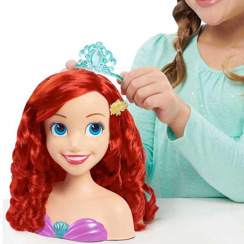 Girl Playing With Disney Princess Ariel Styling Head 18 Piece Playset