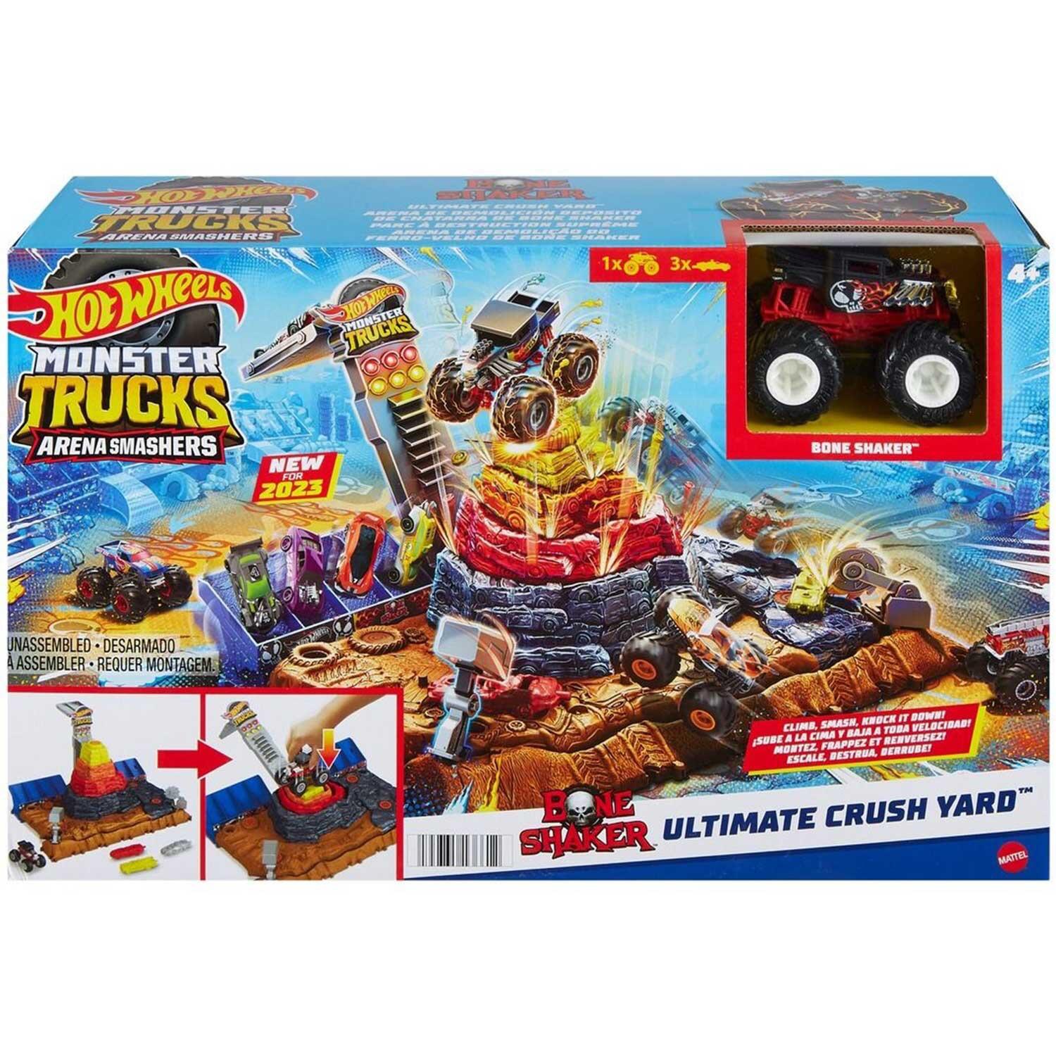 Hot Wheels Monster Trucks Arena Smashers Boneshaker Ultimate Crush Yard Playset
