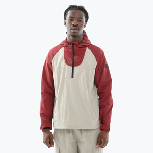 Peaceful Hooligan Sonic Jacket in Stone and Dark Red – packable crinkle nylon water-resistant coat