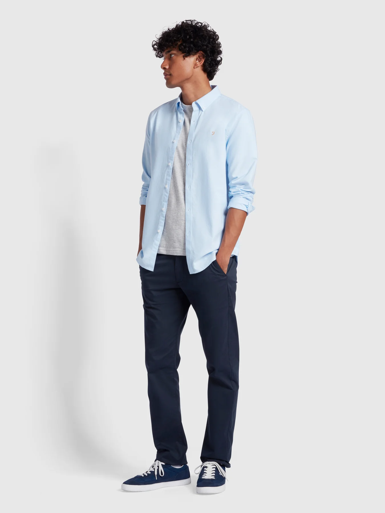 FARAH - Brewer Slim Fit Organic Cotton Oxford Shirt In Sky Blue