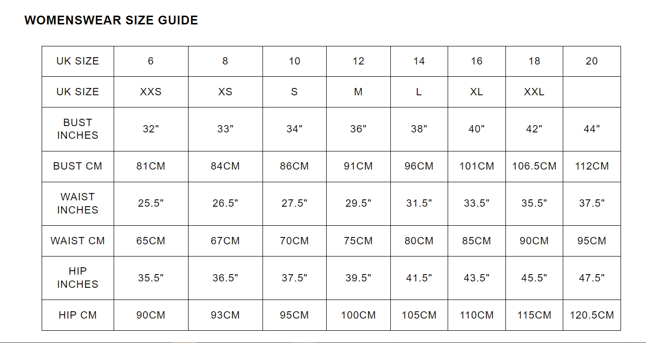 SIZE CHART