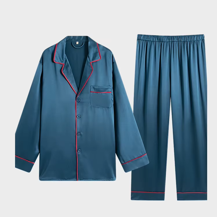 100% Mulberry Silk 25 momme Men's Pyjama Suit, Long sleeved Top and Trousers, Two Pieces Set, Sleepwear (119)