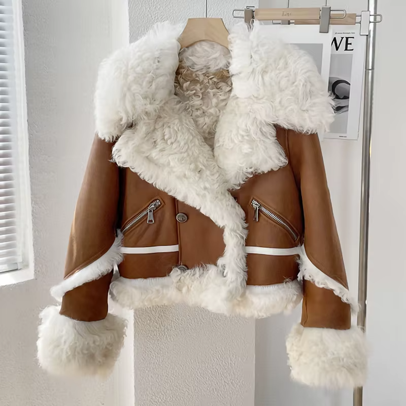 100% Genuine Sheepskin Lamb Fur Shearling Leather Women's Jacket, Coats, Outwear (174)