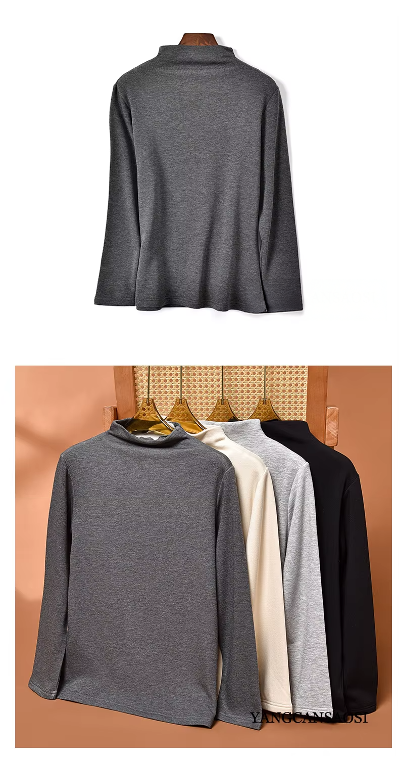 Main Fabric 92% Cotton 8% Spandex, Inner Layer 100% Mulberry Silk Fleece Thermal Tops for Women, Knit Jersey Jumper (114)