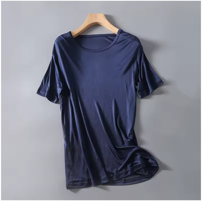 100% Mulberry Silk Knit Jersey Men's T-Shirt, Casual Tops (224)