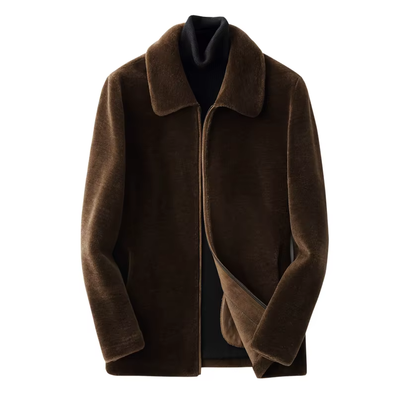 100% Wool Sheep Fur Sheepskin Shearling Men's Short Coat, Shearling Jacket, Outerwear (128a)