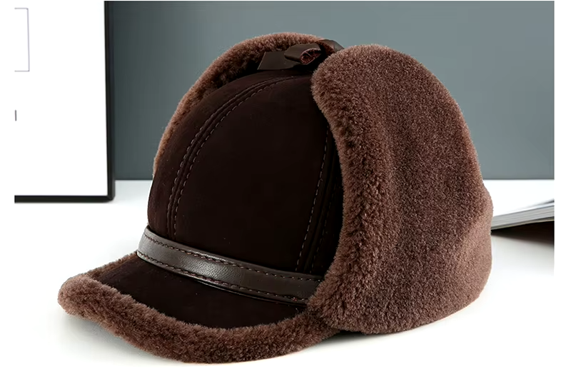 100% Genuine Leather Sheepskin Unisex Hat, Lamb Fur Bomber Hat with Earflaps, Russian Hat Ushanka, Accessories (141)