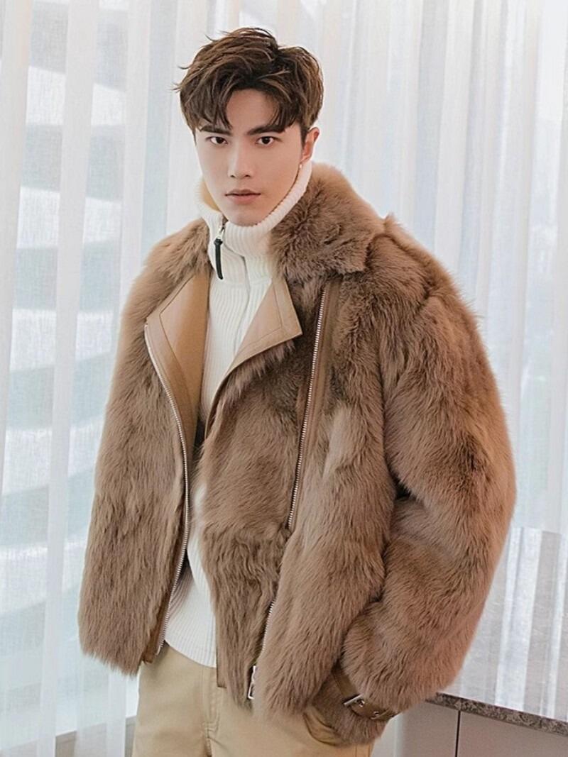 100% Sheepskin Shearling Fur and Genuine Leather Men's Jacket, Natural Shearling Overcoat, Outerwear (187)