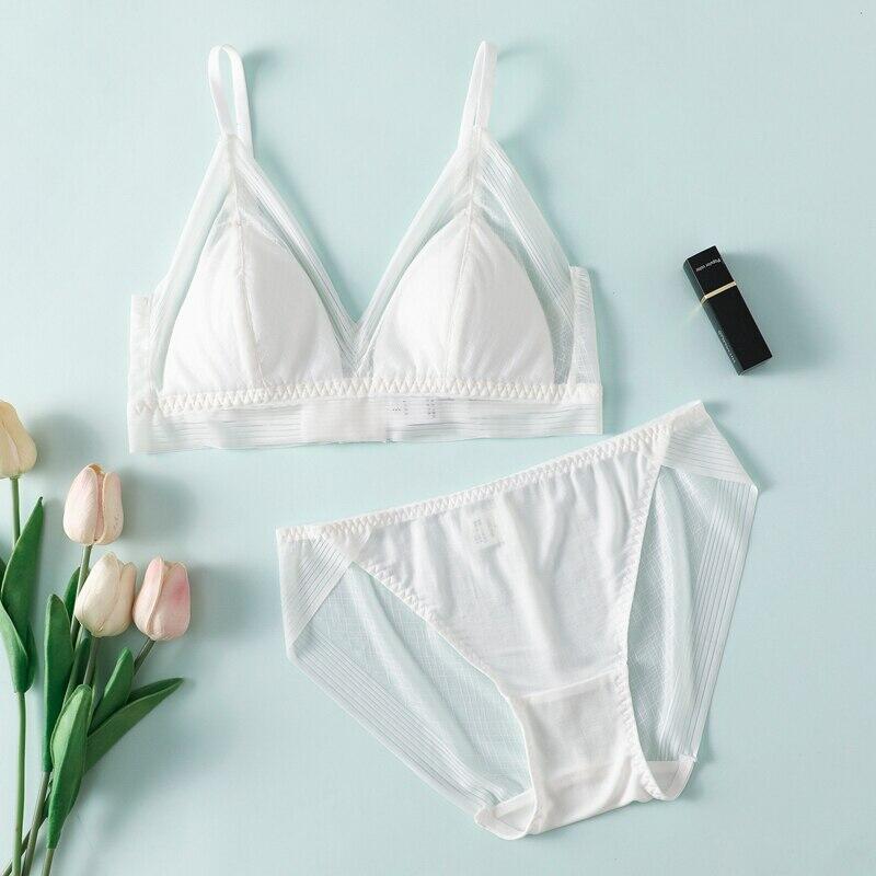 100% Silk and Lace Bra Set Wire Free Comfort Bras and Panties Thin Padding Ladies Underwear