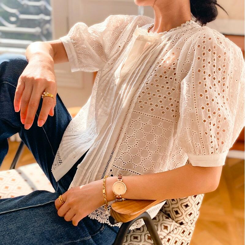100%Cotton Lace Women's Blouse/Shirt/Top
