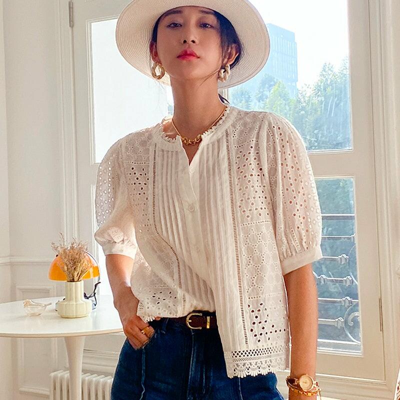 100%Cotton Lace Women's Blouse/Shirt/Top