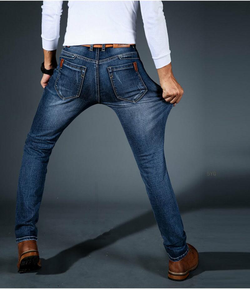 Cotton Stretch  Denim Smart Elastic Jeans Straight Regular Trousers Men's Jeans  Size 28-40