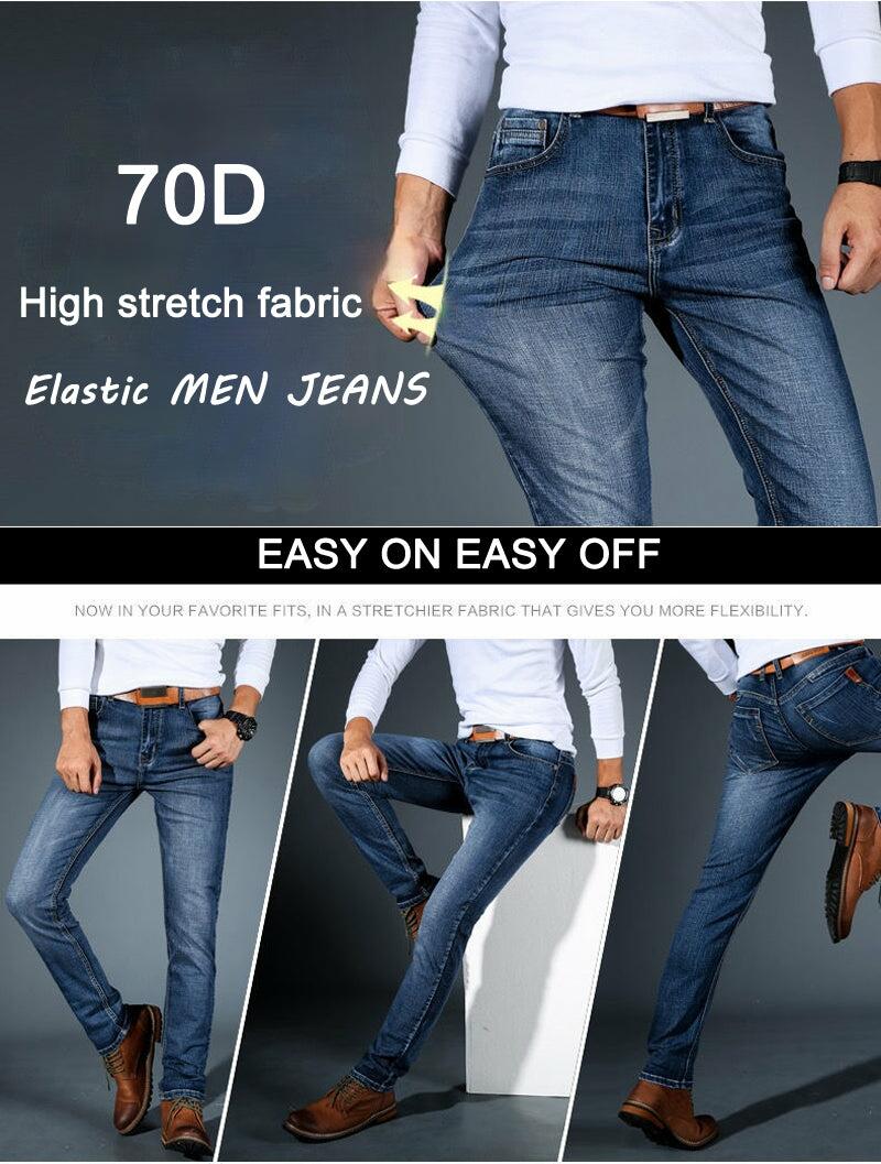 Cotton Stretch  Denim Smart Elastic Jeans Straight Regular Trousers Men's Jeans  Size 28-40