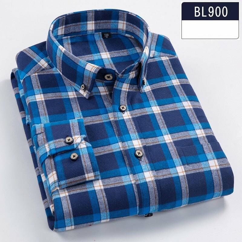 100% Pure Cotton Plaid Casual Men's Shirt, with Long Sleeves, Slim Fit, Button Up