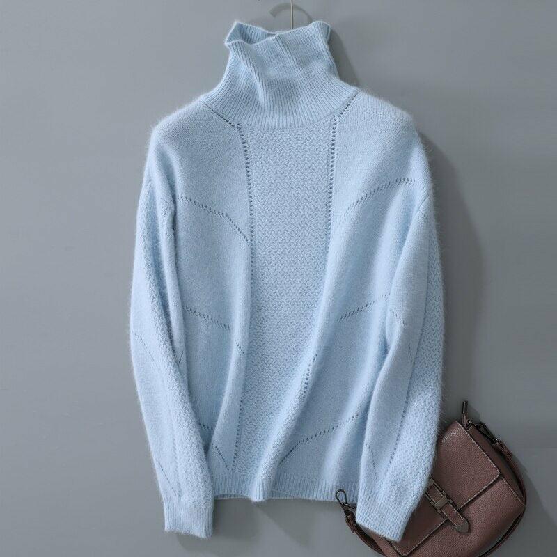 100% Mink Cashmere Wool Women Sweater Pullover Turtleneck Jumper Ladies Tops
