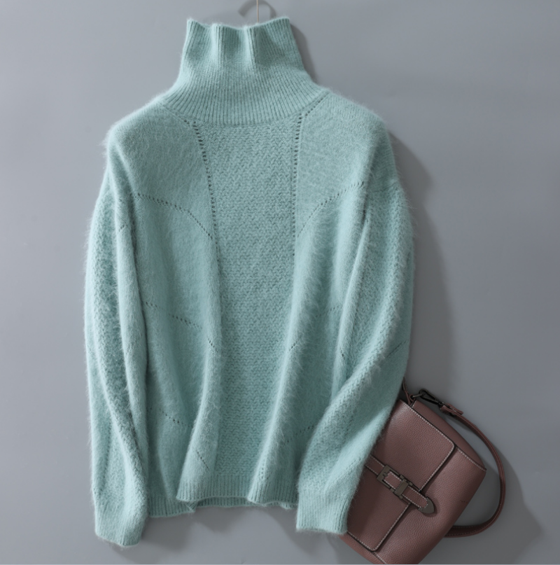 100% Mink Cashmere Wool Women Sweater Pullover Turtleneck Jumper Ladies Tops