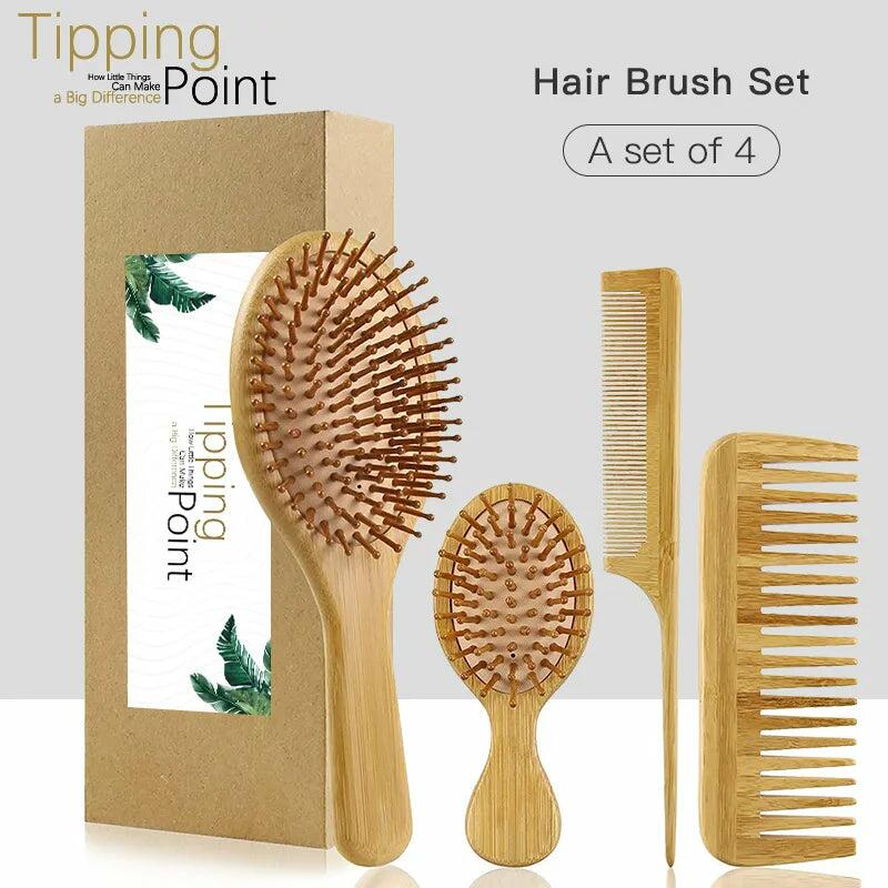 Set of 4Pieces Bamboo Combs and Brushes Set