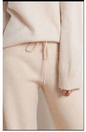 100% Pure Cashmere Knitted Suit Women's Turtleneck Sweater and Bottoms Wide Leg Trousers Set of 2 pieces