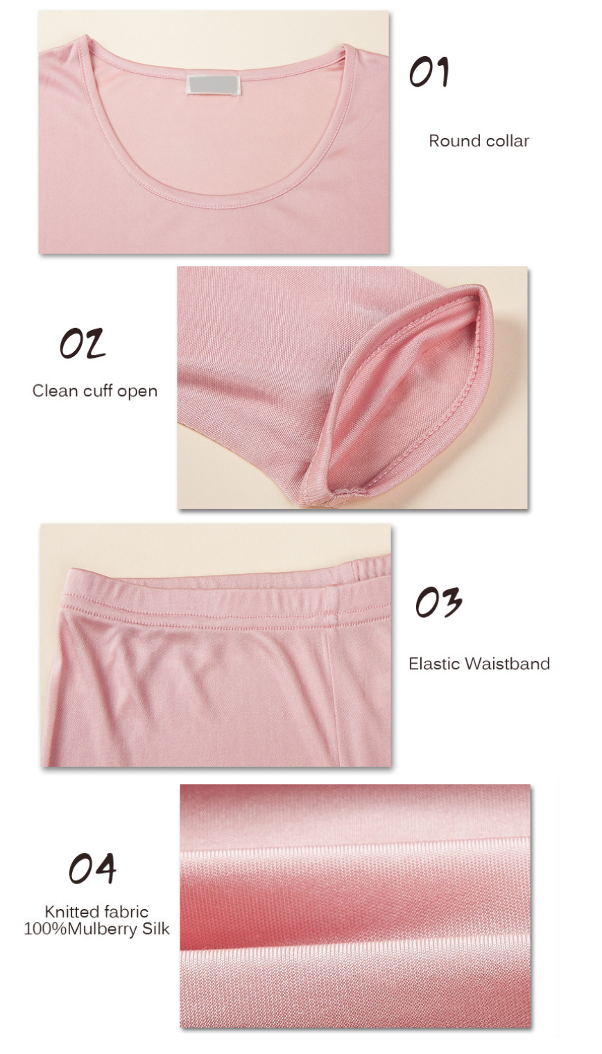 100% Mulberry Silk Women Top and Long Janes Suit Long Sleeve Round Neck Underwear Pyjamas