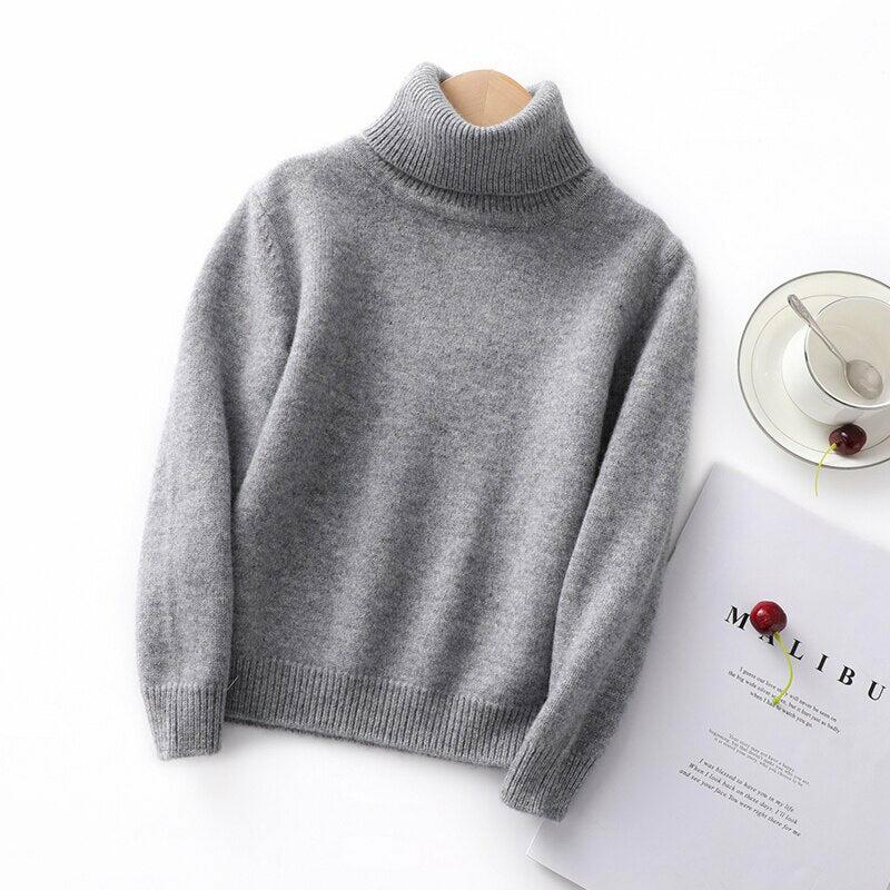 Pure Wool Children's Boys Girls Pullovers Sweaters Knit Bottoming Top