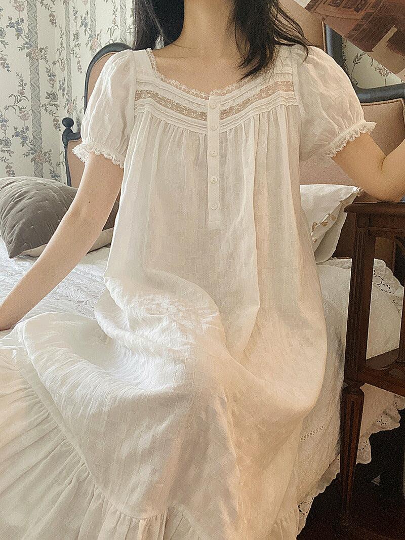100% Pure Cotton Victorian Night Dress, Women's Short Sleeve Vintage Nightgown, Sleepwear