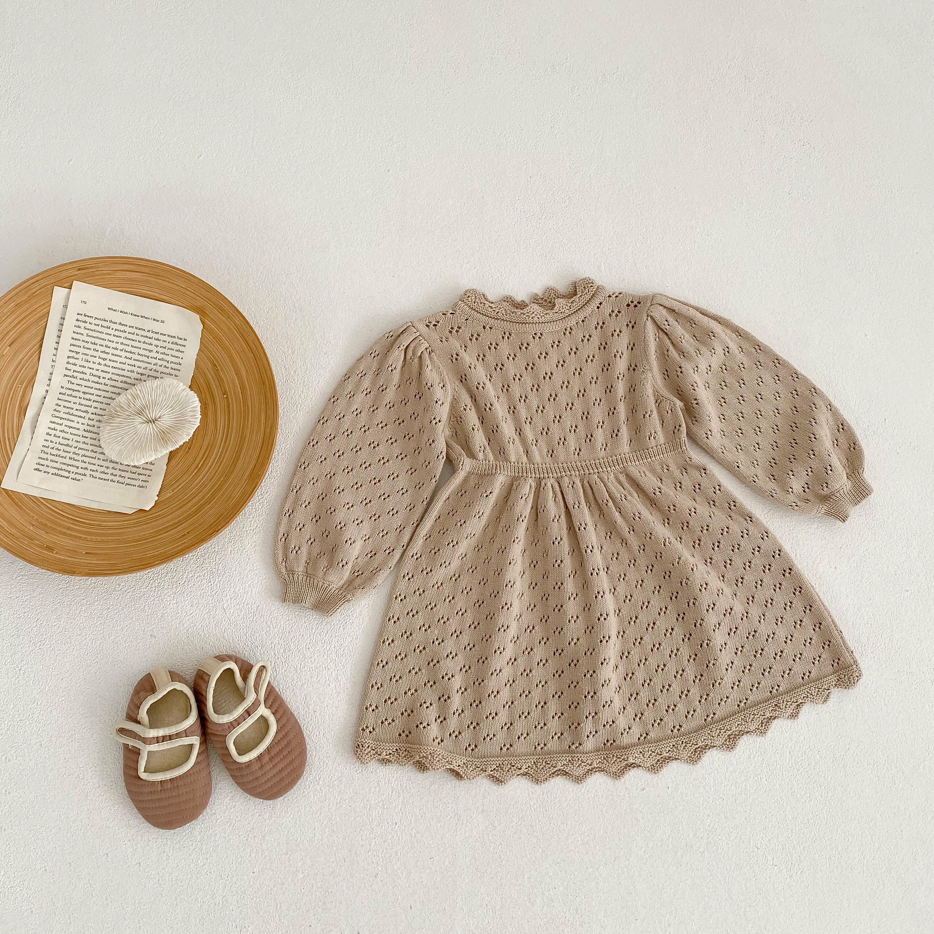 100% Cotton New Born Baby Girls Infant Kids Long Sleeve Lace Knit Suit Rompers Dress Tops Jumpsuit Rompers