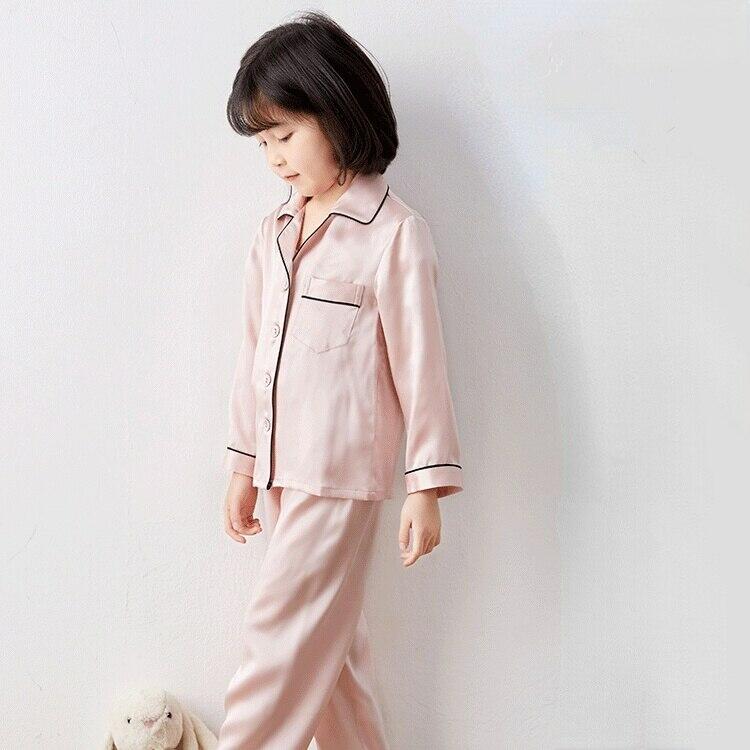 100% Heavyweight Mulberry Silk Children's Pajamas Sets Long Sleeved Top and Trousers Sets Boys and Girls