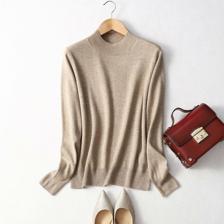 85% Silk 15% Cashmere Pullover Sweater Top Round Neck Long Sleeve
