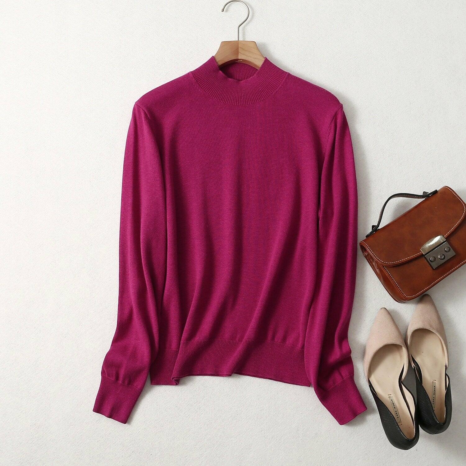 85% Silk 15% Cashmere Pullover Sweater Top Round Neck Long Sleeve