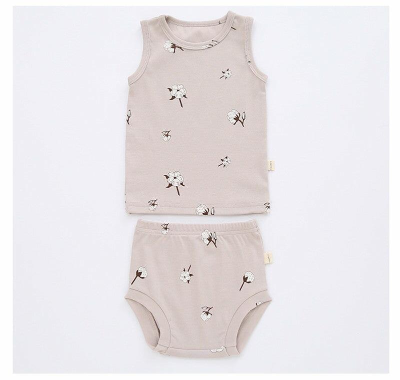 100% Cotton 0-3T New-born Baby Kid Unisex Boys Girls Set Tank Top + Shorts 2pcs Set