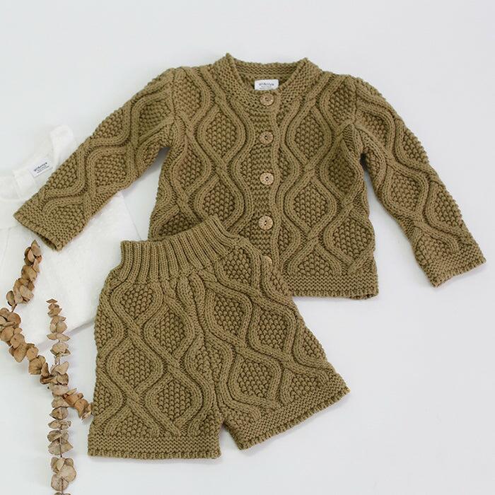95% Cotton Baby Boys Girls Infant Toddler Cable Knit Sets Suits Cardigan Sweater + Shorts