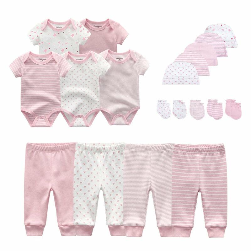 Size Table Guide 100% Cotton New-born Baby Sets Suits Unisex Bodysuits + Pants + Hats + Gloves Baby Girl Boy Short Sleeve