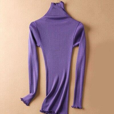80% Silk 20% Cotton Slim Fit Rib Sweater Turtleneck Pullover Bottoming Knit Wear Basics Thermals