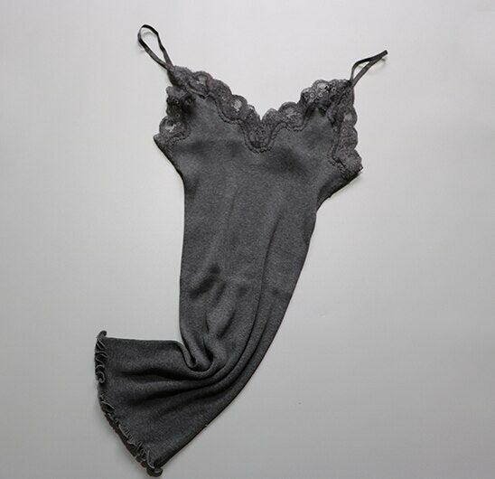 70% Silk 30% Cotton Knit Lace Camisole Top Vest Sleepwear Spaghetti Strap in camel