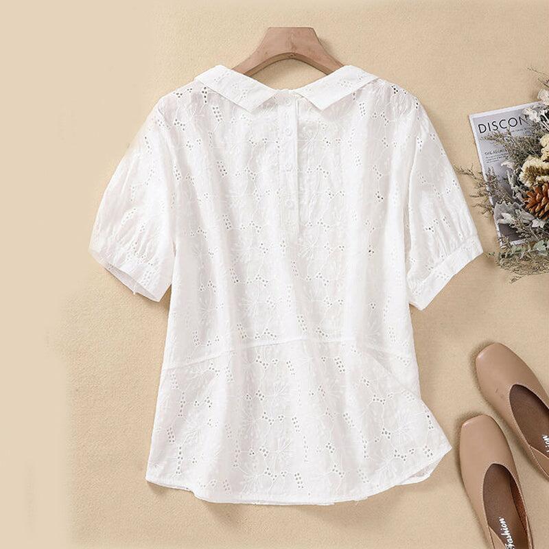 100% Cotton Broderie Anglaise Women's Blouse, Casual Shirt, Short Sleeved