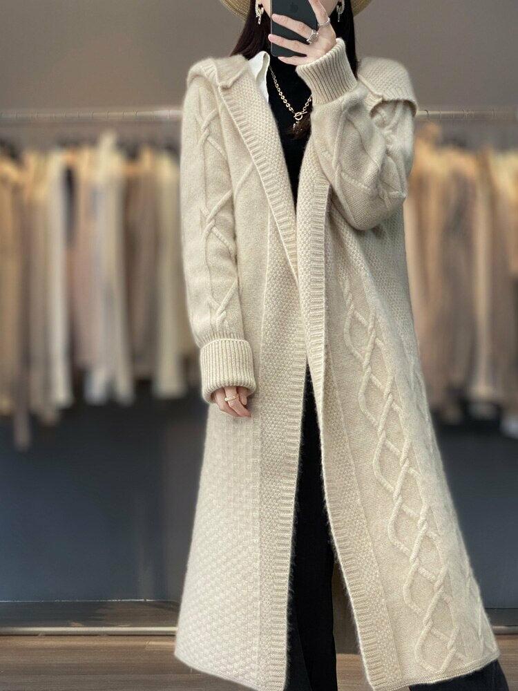 100% Pure Wool Women's Hooded Cardigan Casual Jacket Coat Knitwear