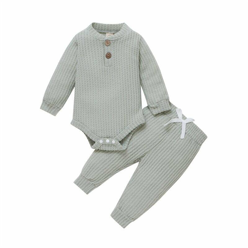 100% Cotton Knitted Suit New-born Baby Toddler Girl Boy Romper Tops and Pants Set Long Sleeve 2Pcs